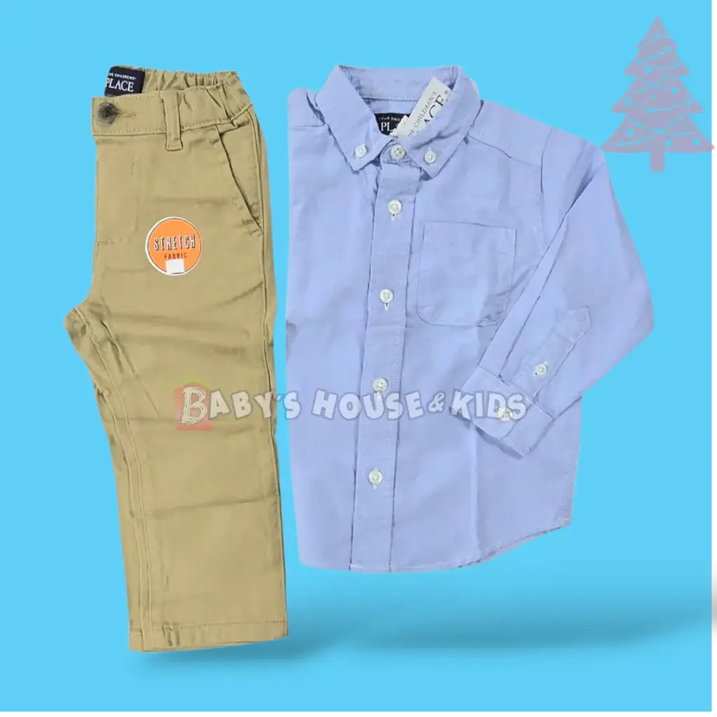 Manga larga de botones y pantalón caqui, talla 2t 