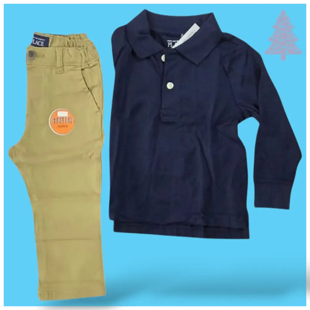Manga larga tipo polo y pantalón caqui, talla 2t 