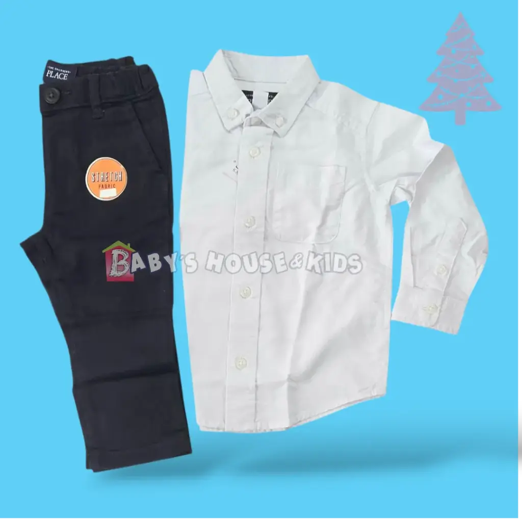 Manga larga blanca de botones y pantalón negro, talla 2t 