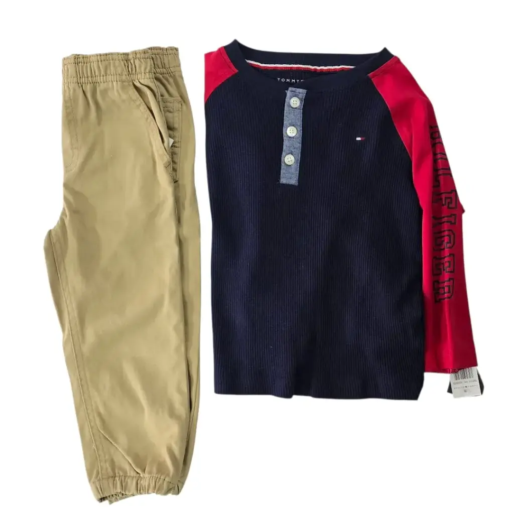 Manga larga 2 colores de algodón y jogger caqui, talla 2t 