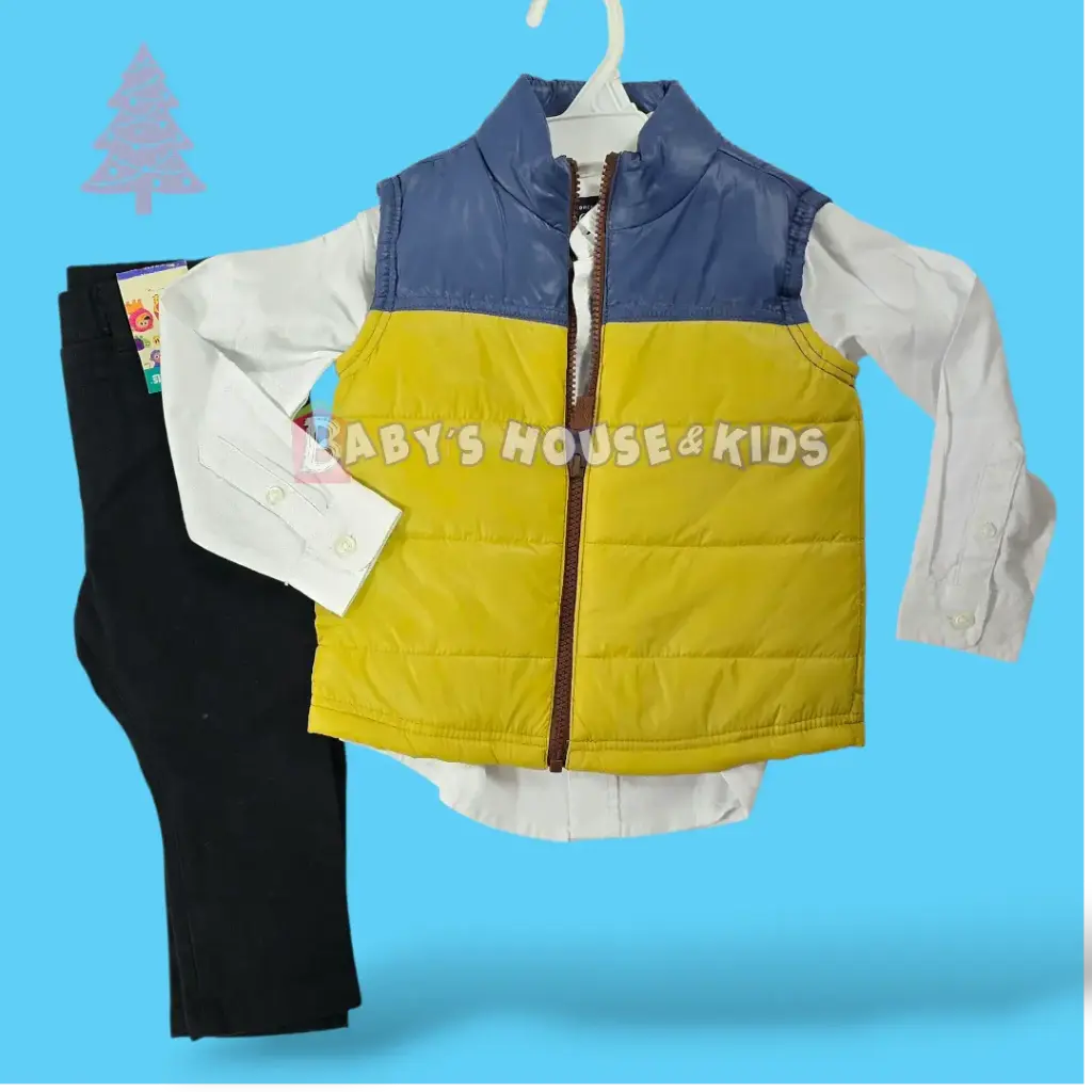 Manga larga de botones, pantalón negro y centro, talla 2t