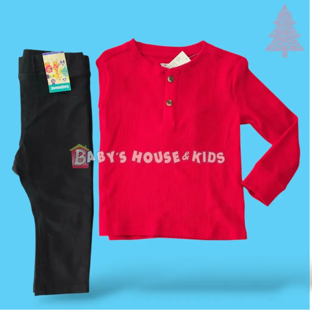 Manga larga de algodón roja y pantalón negro, talla 2t 