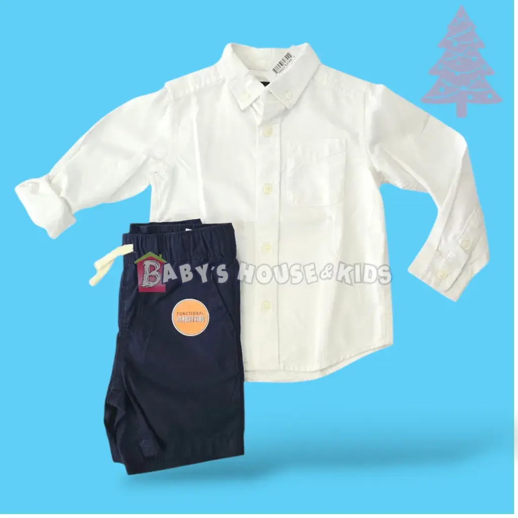 Camisa manga larga de botones y Short azul marino, talla 2t 