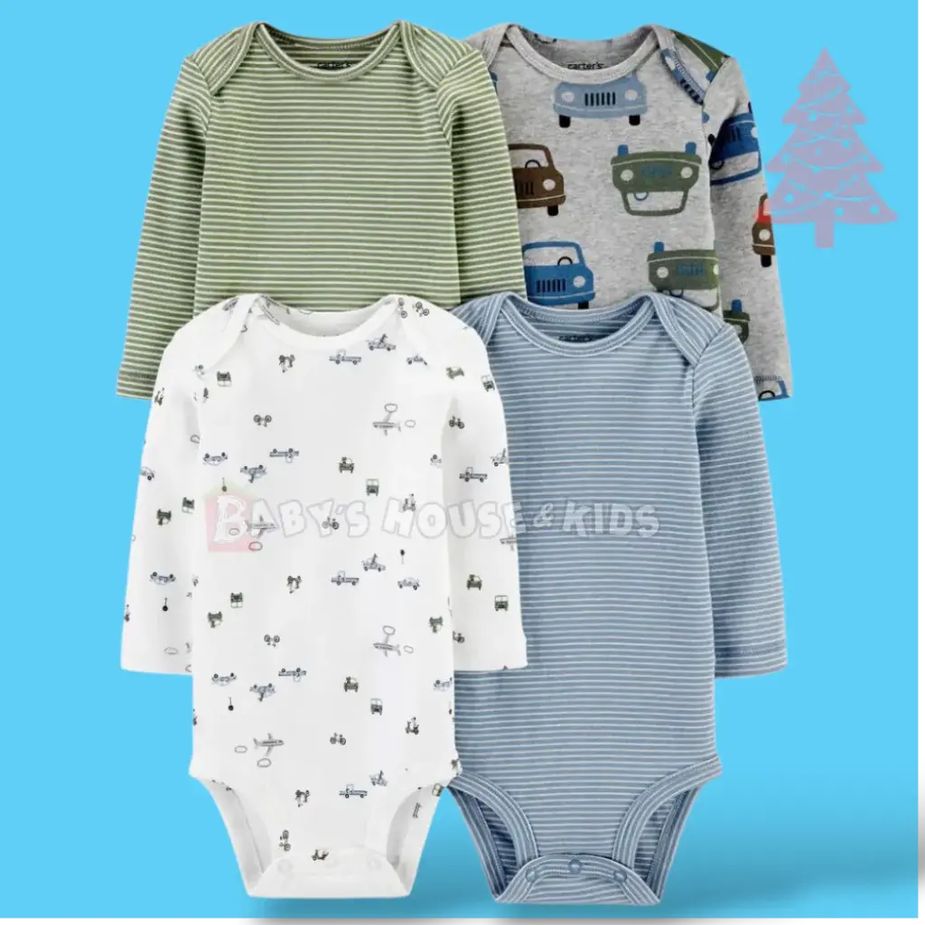 Set de 4 mamelucos manga larga, talla 9 meses 