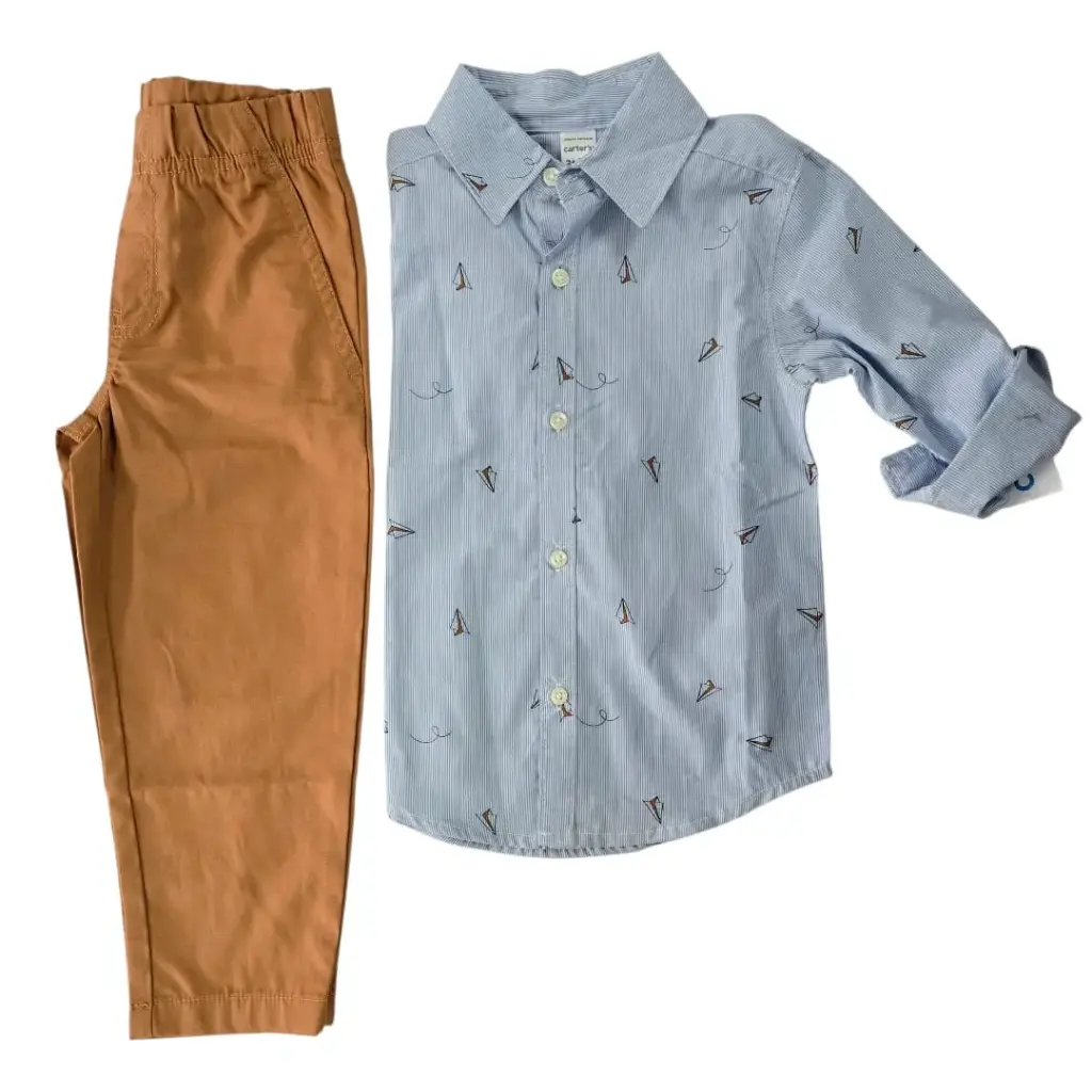 Manga larga de botones y pantalón marrón, talla 3t 