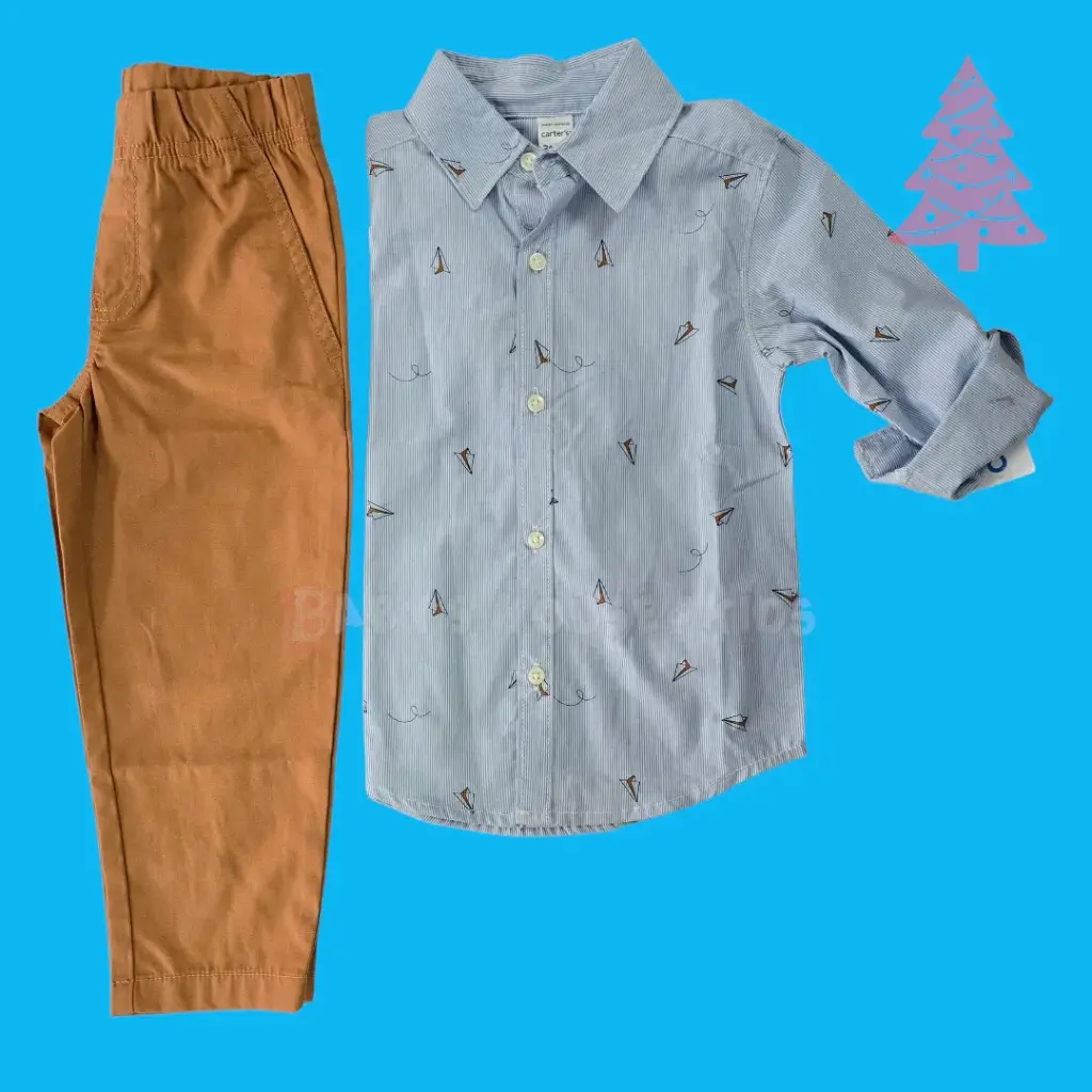 Manga larga de botones y pantalón marrón, talla 3t 