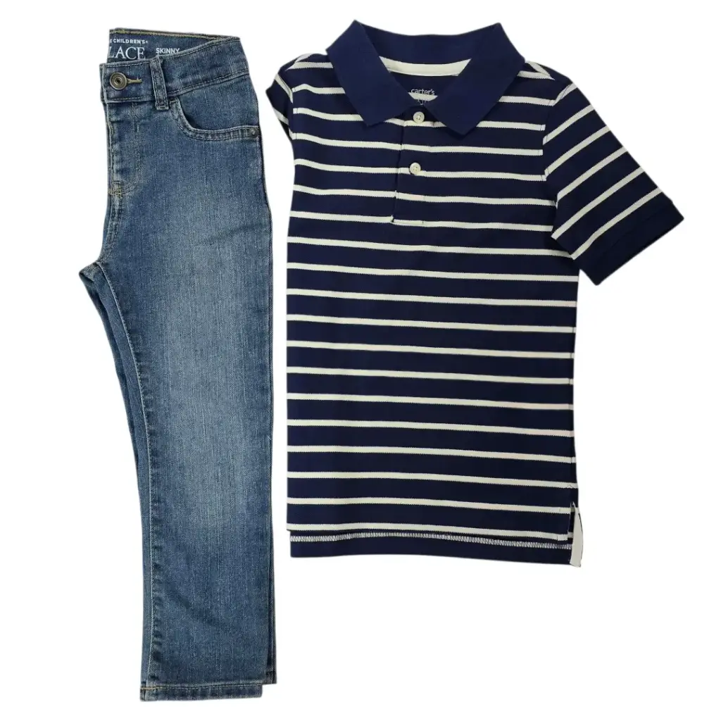 Camisa polo azul marino y Jeans talla 4