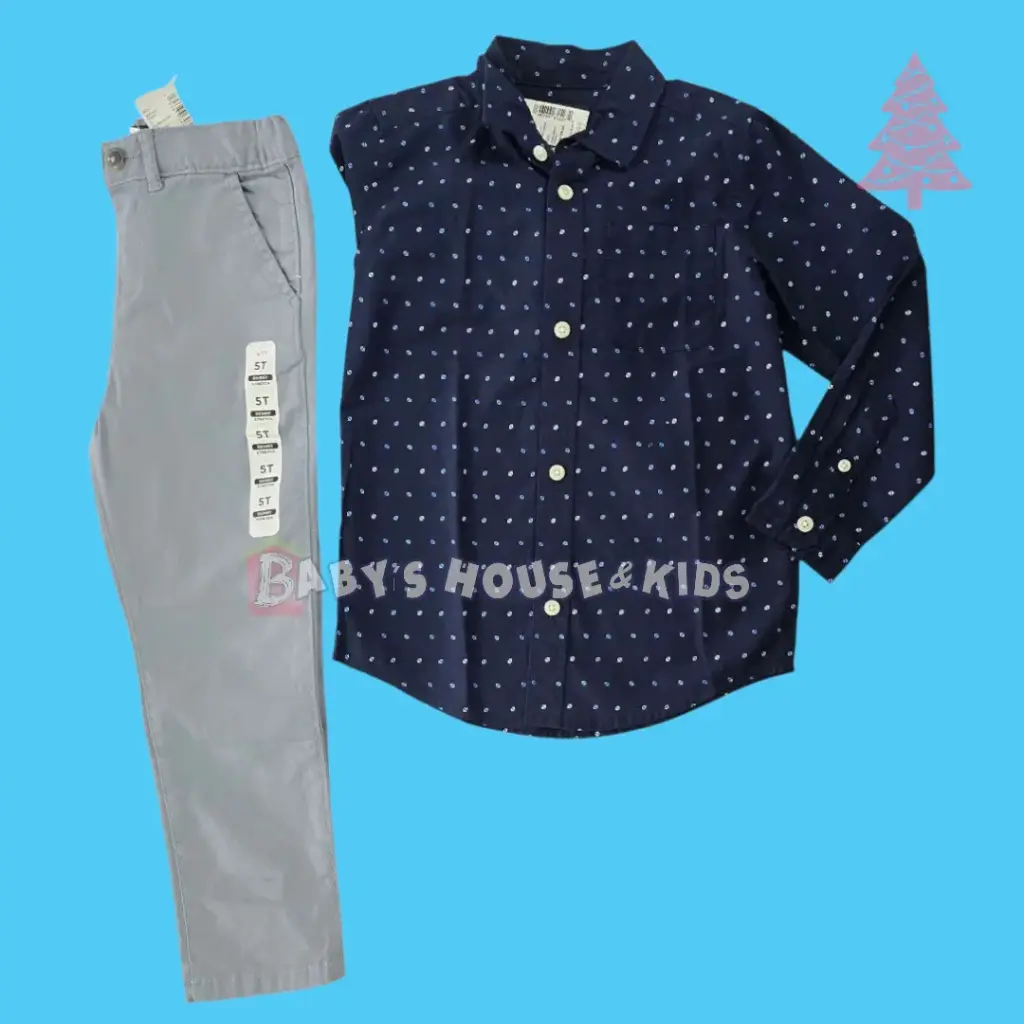 Camisa azul marino y pantalón formal gris☃️ talla 5t