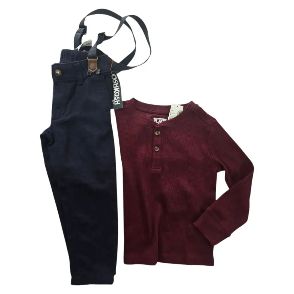 Camisa stretch y pantalón con tirantes, talla 5t