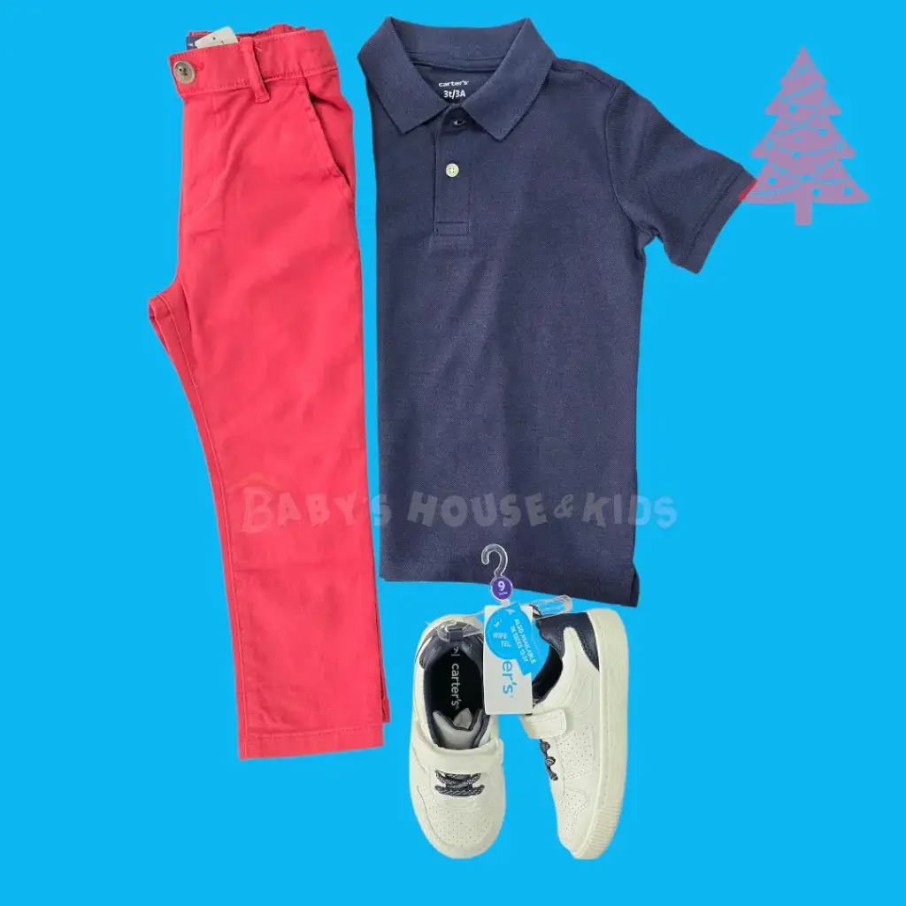 Camisa tipo polo y pantalón rojo, talla 3t 
