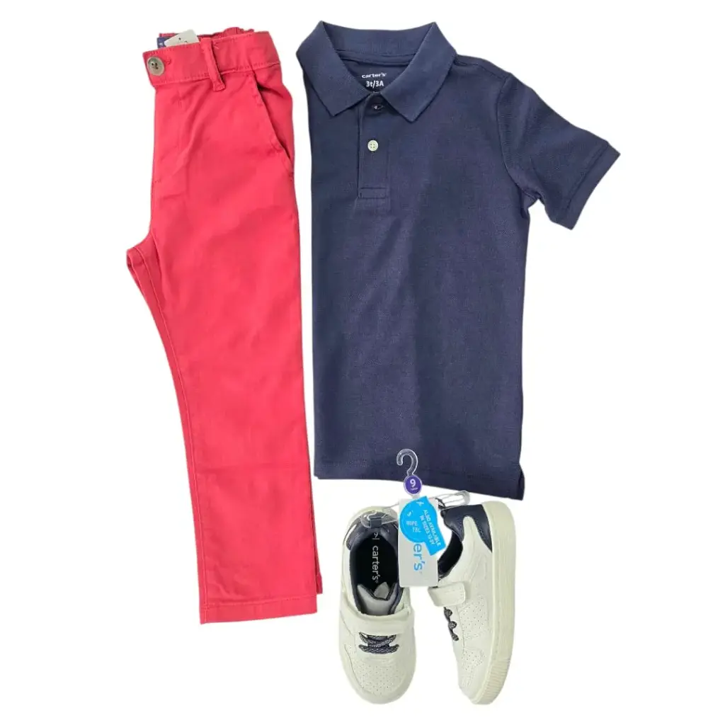Camisa tipo polo y pantalón rojo, talla 3t 