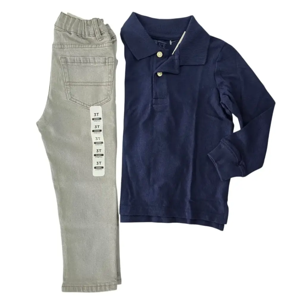 Manga larga tipo polo y Jeans gris, talla 3t 