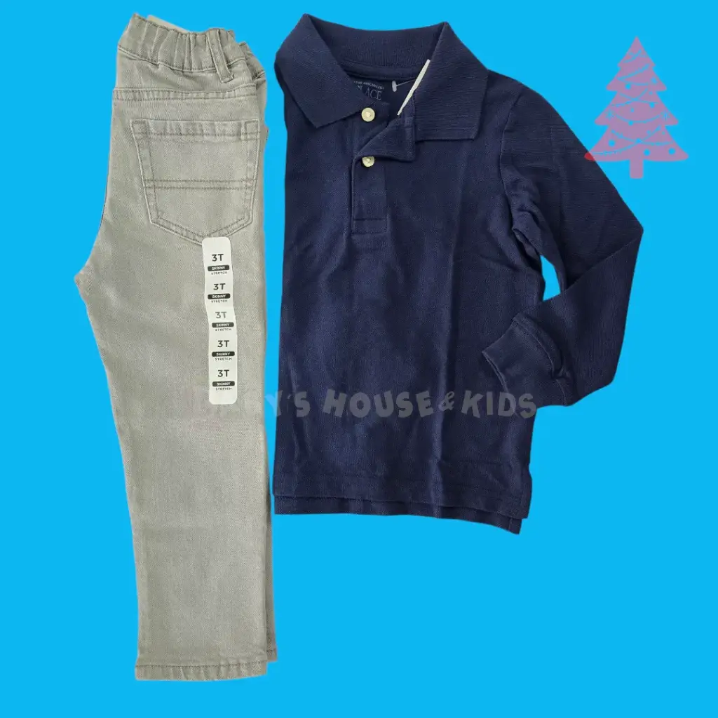 Manga larga tipo polo y Jeans gris, talla 3t 