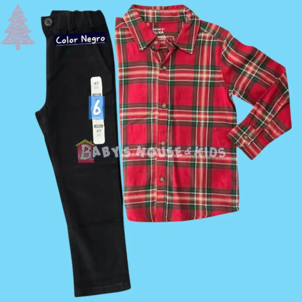 Camisa de botones y pantalón negro, talla 6