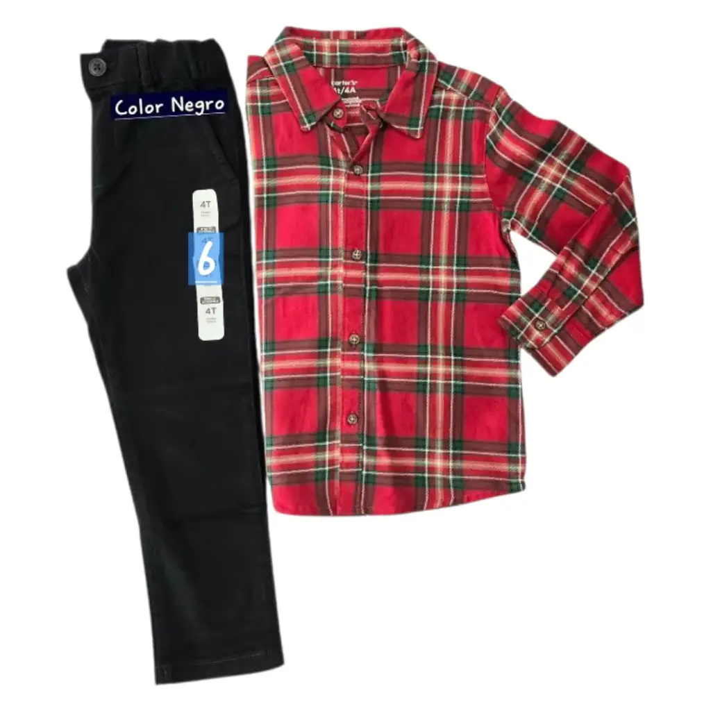 Camisa de botones y pantalón negro, talla 6