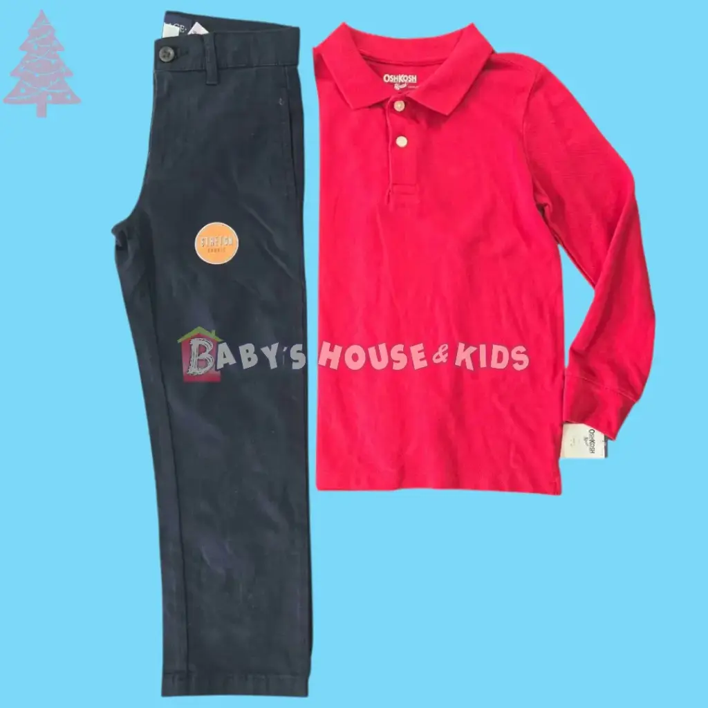 Polo roja y pantalón azul marino, talla 6
