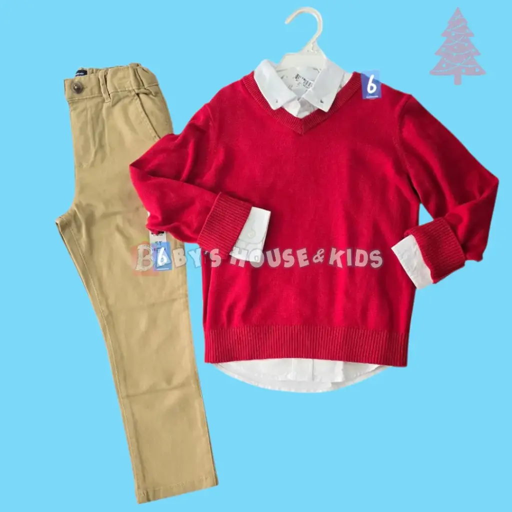 Outfit con sweater rojo, talla 6