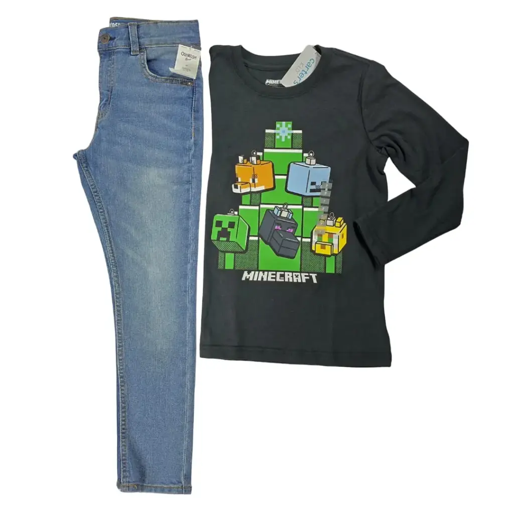 Manga larga de minecraft y Jeans, talla 7