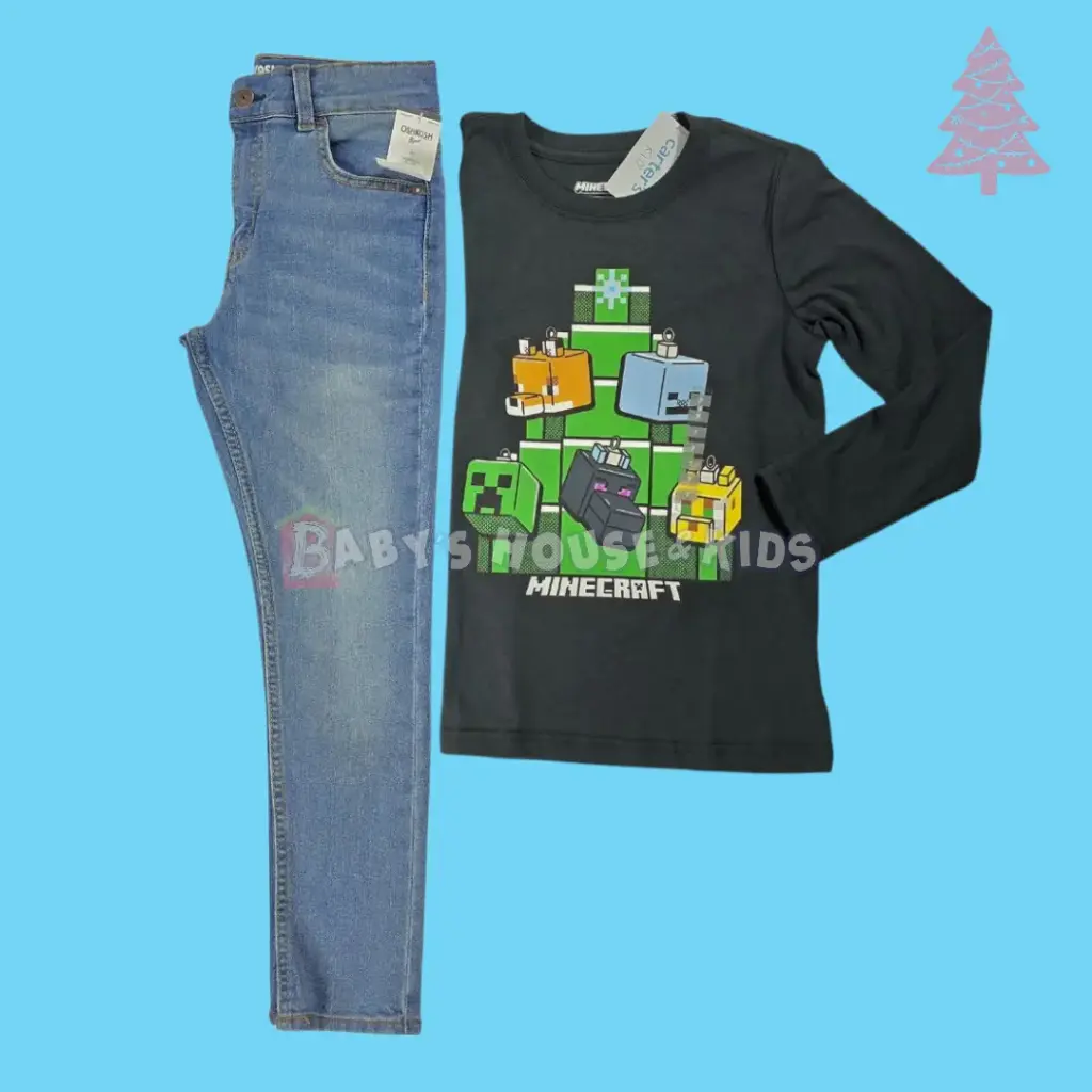 Manga larga de minecraft y Jeans, talla 7