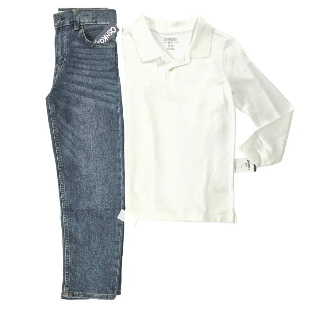 Manga larga tipo polo y Jeans, talla 7