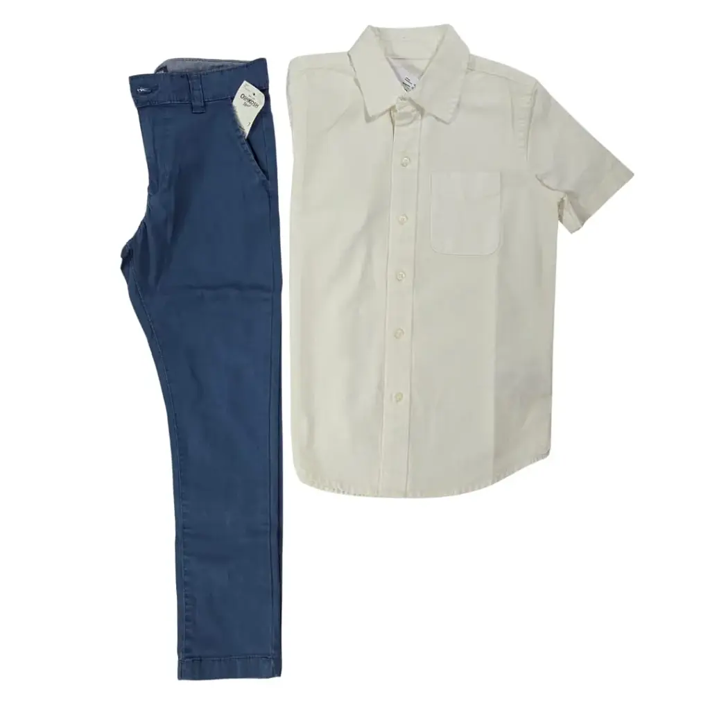 Manga corta de botones y pantalón azul, talla 7