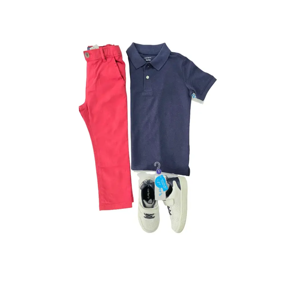 Camisa polo y pantalón rojo suave talla 3t varón 