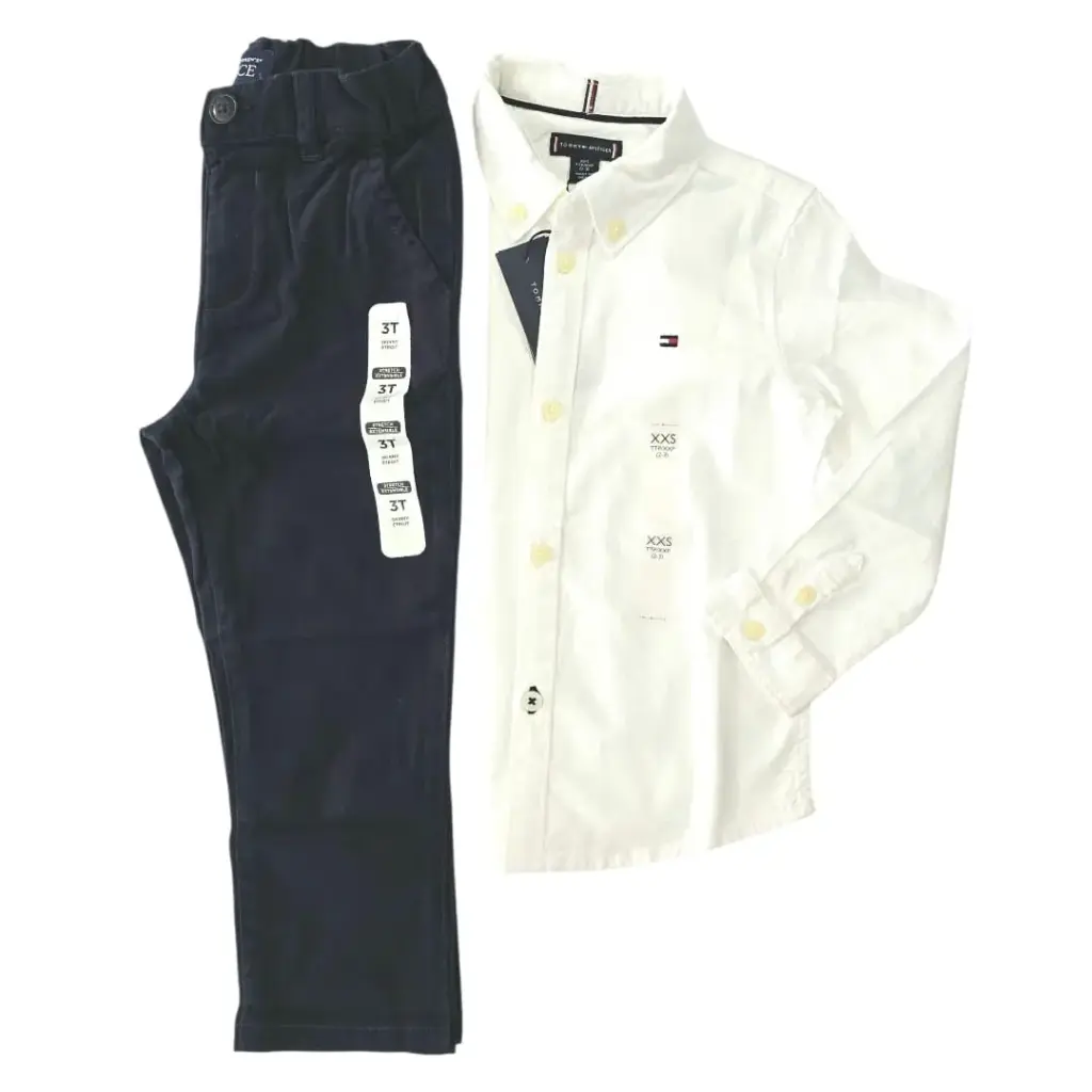 Manga larga de botones y pantalón negro, talla 3t  