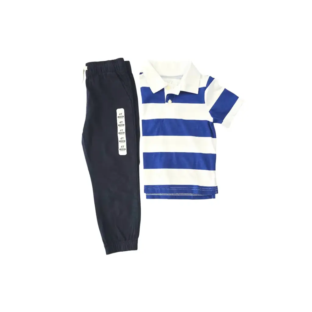 Camisa polo y Jogger azul marino, talla 4t varón 