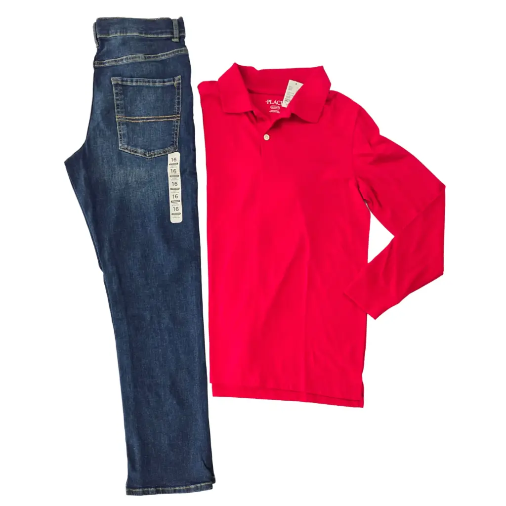 Polo roja manga larga y Jeans + ancho, talla 16