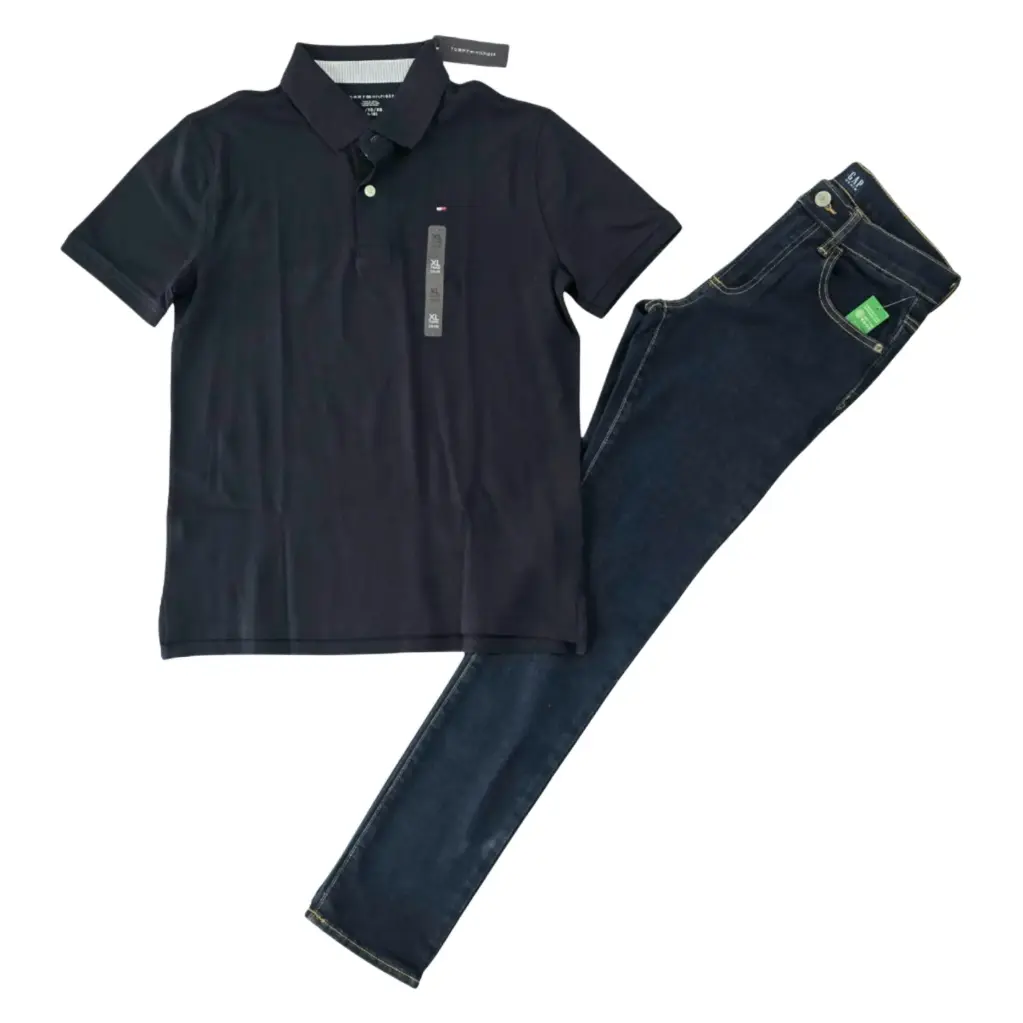 Polo azul marino, talla 16-18 y Jeans  slim, talla 16