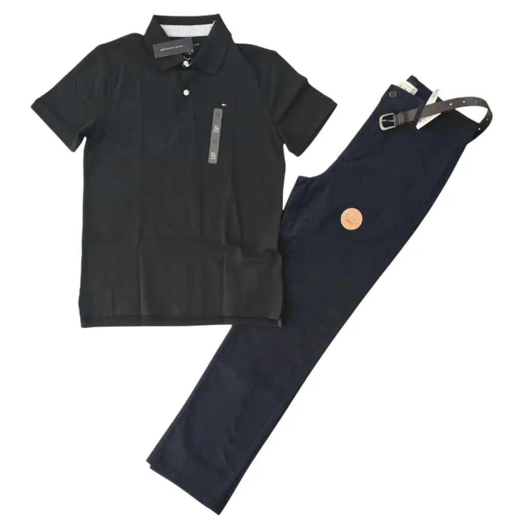 Polo azul marino y Pantalón formal oscuro,Talla 16