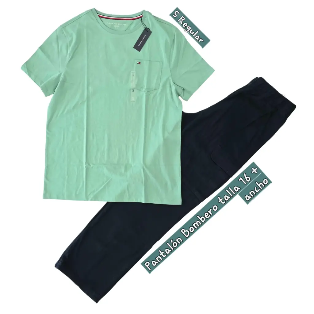 Camiseta Tela  (M) y pantalón bombero talla 18(equivale a talla 31 adulto) 