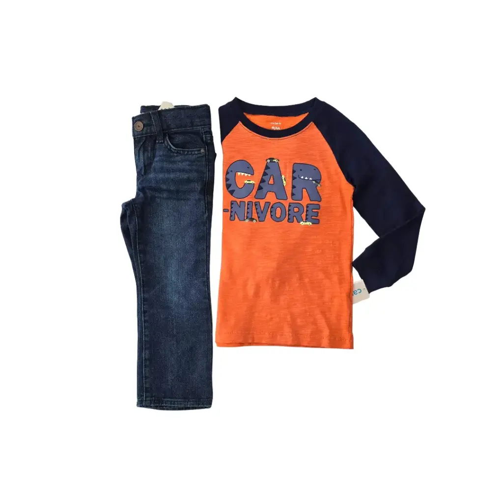 Camiseta manga larga sencilla y jean  talla 4t varon