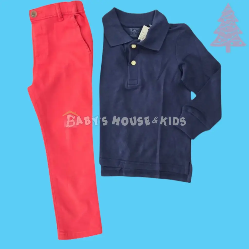 Camisa polo manga larga azul marino y pantalón, talla 4t 