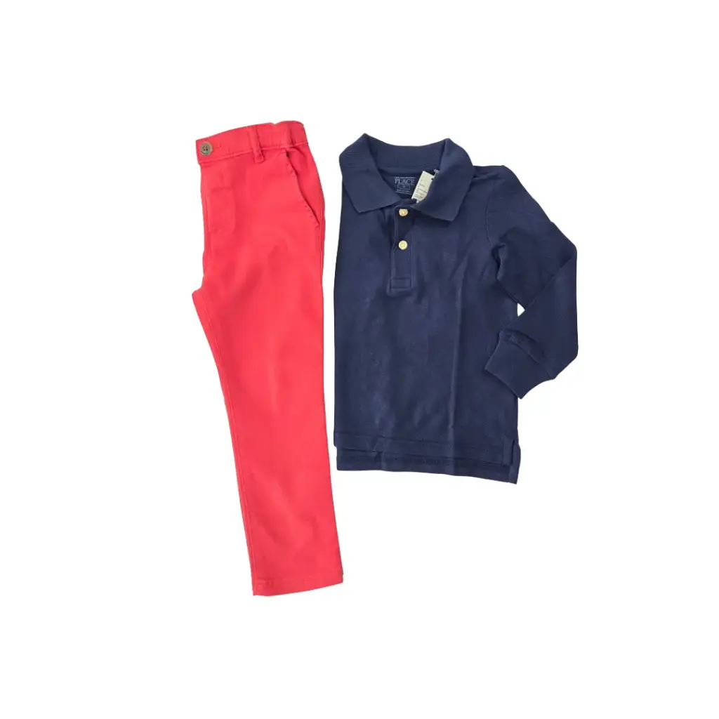 Camisa polo manga larga azul marino y pantalón, talla 4t varón 
