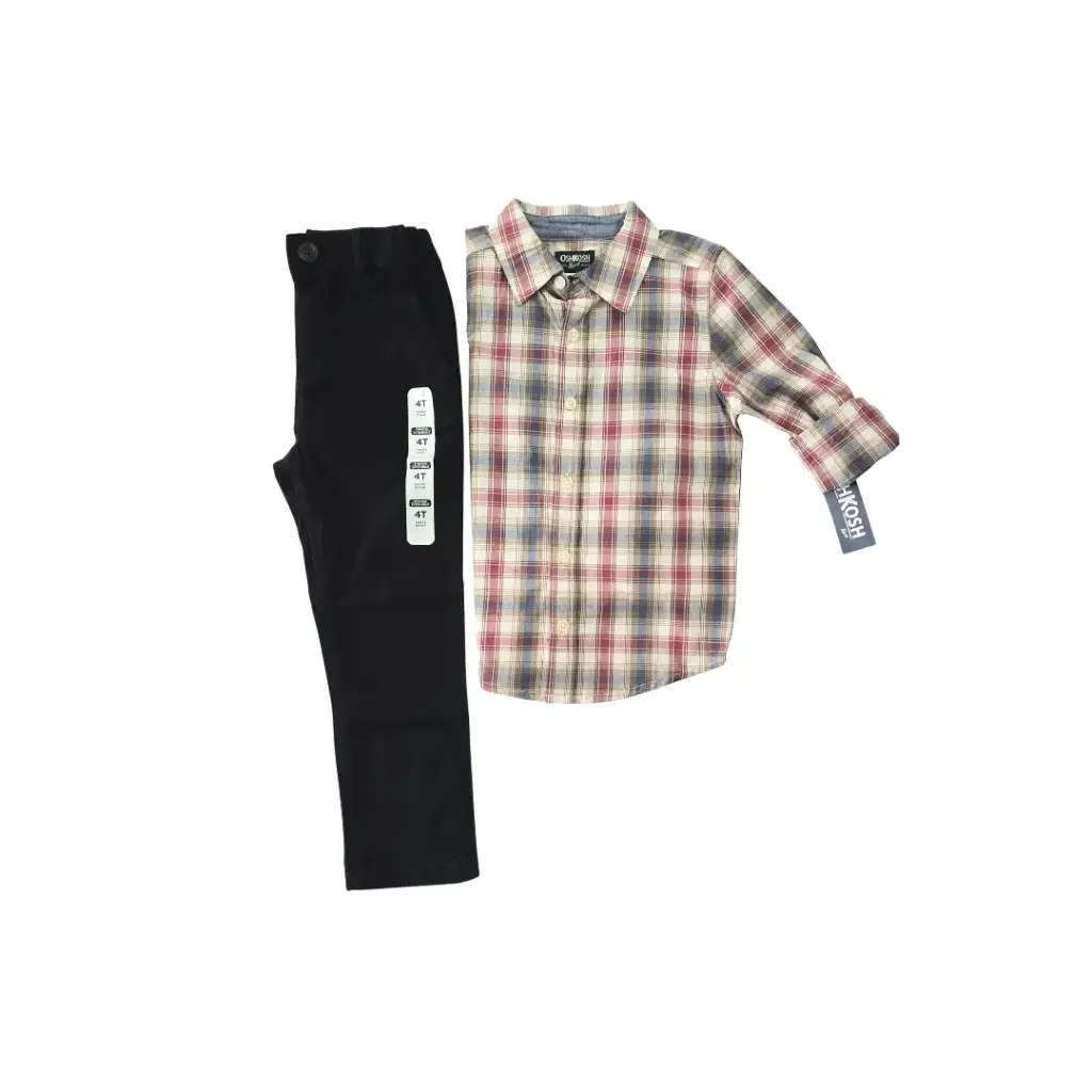 Camiseta a cuadros y pantalón negro, talla 4t varón 