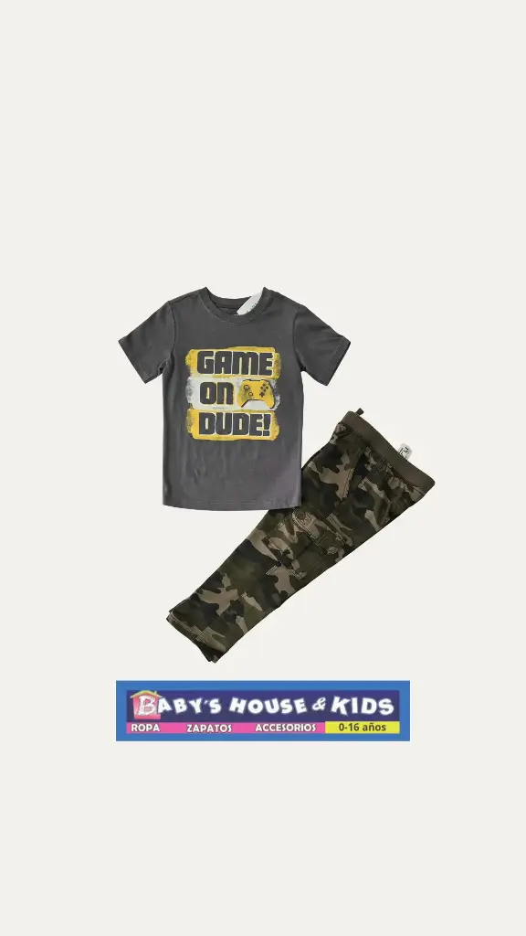 Set de camiseta gaming y pantalón bombero con ajustador de cintura talla 4t de varón 