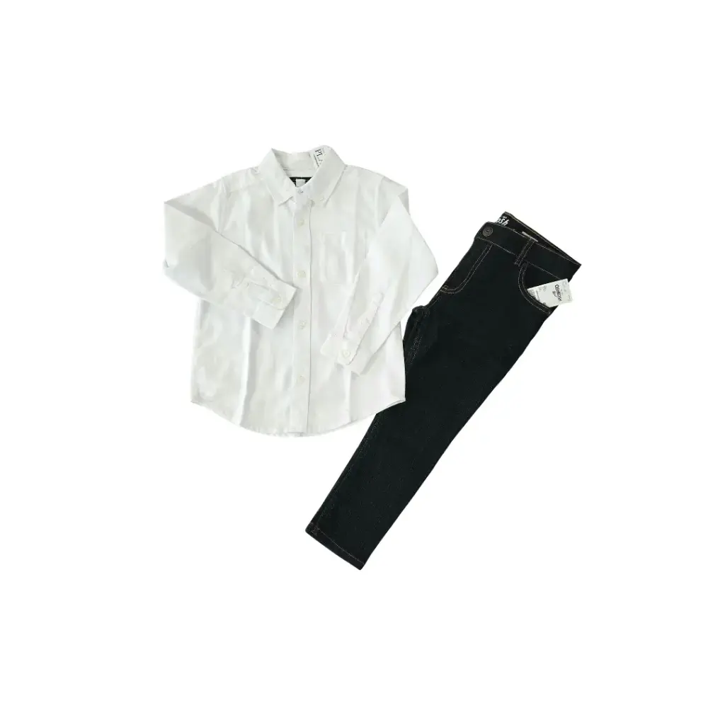 Camisa blanca y jean azul marino talla 4t  varón 