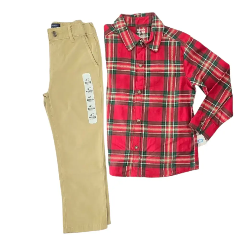 Camisa a cuadros y pantalón caky, talla 4t