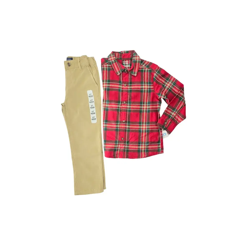 Camisa a cuadros y pantalón, talla 4t varon