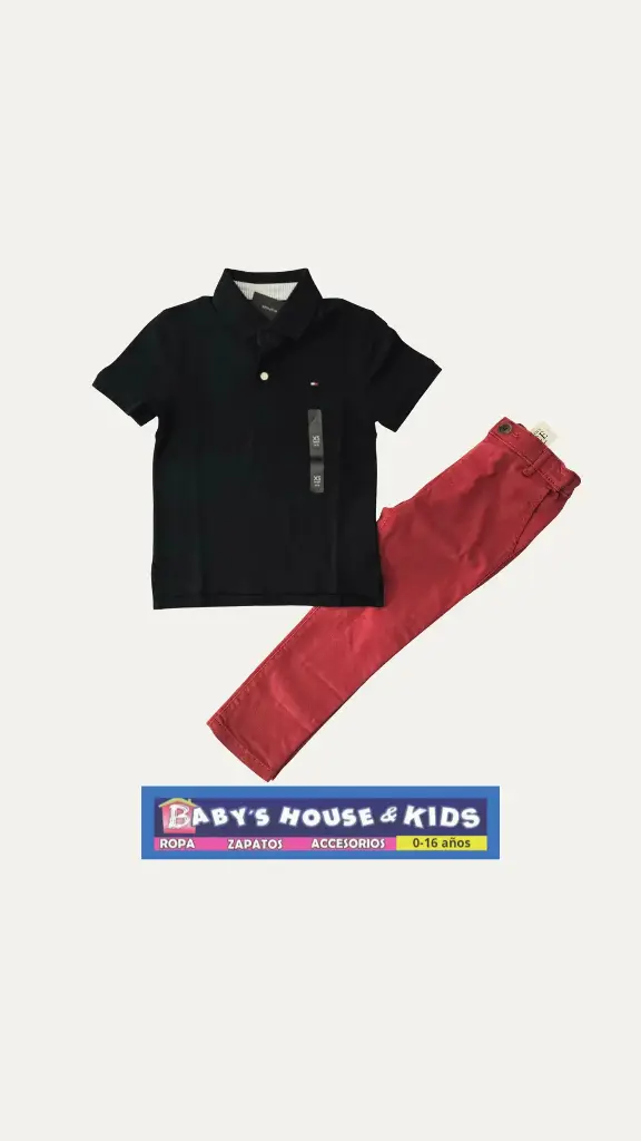 Camisa Tommy 4/5 y pantalón con ajustable de cintura, talla 4t varón 