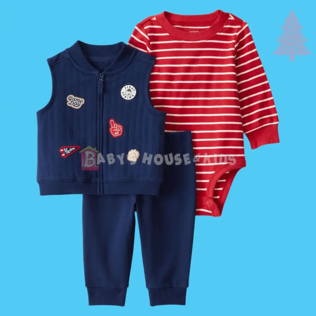 Set azul y rojo  3 piezas, talla 6 meses