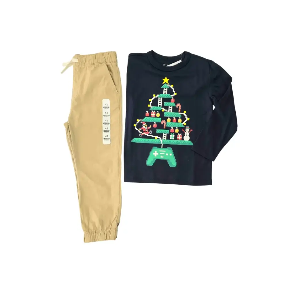 Camisa navideña y jogger talla 4t