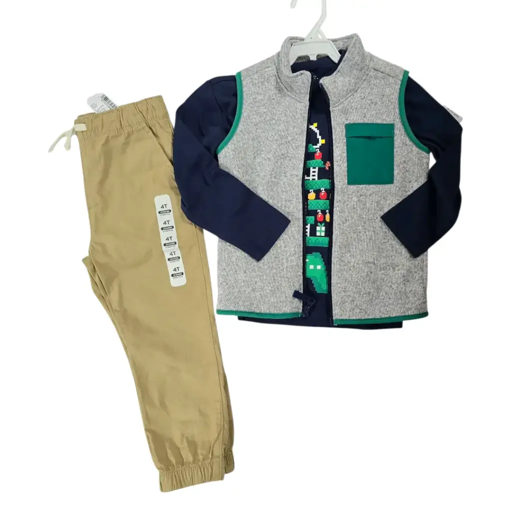 Camisa navideña, centro ☃️ y jogger, talla 4t