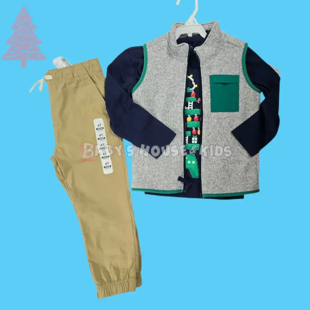 Camisa navideña, centro ☃️ y jogger, talla 4t