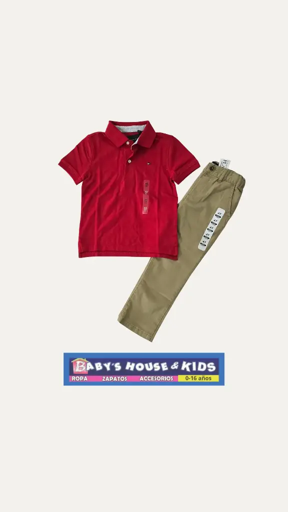 Camisa polo Tommy Hilfiger 4/5 y pantalón con ajustable en cintura, talla 5t varón 