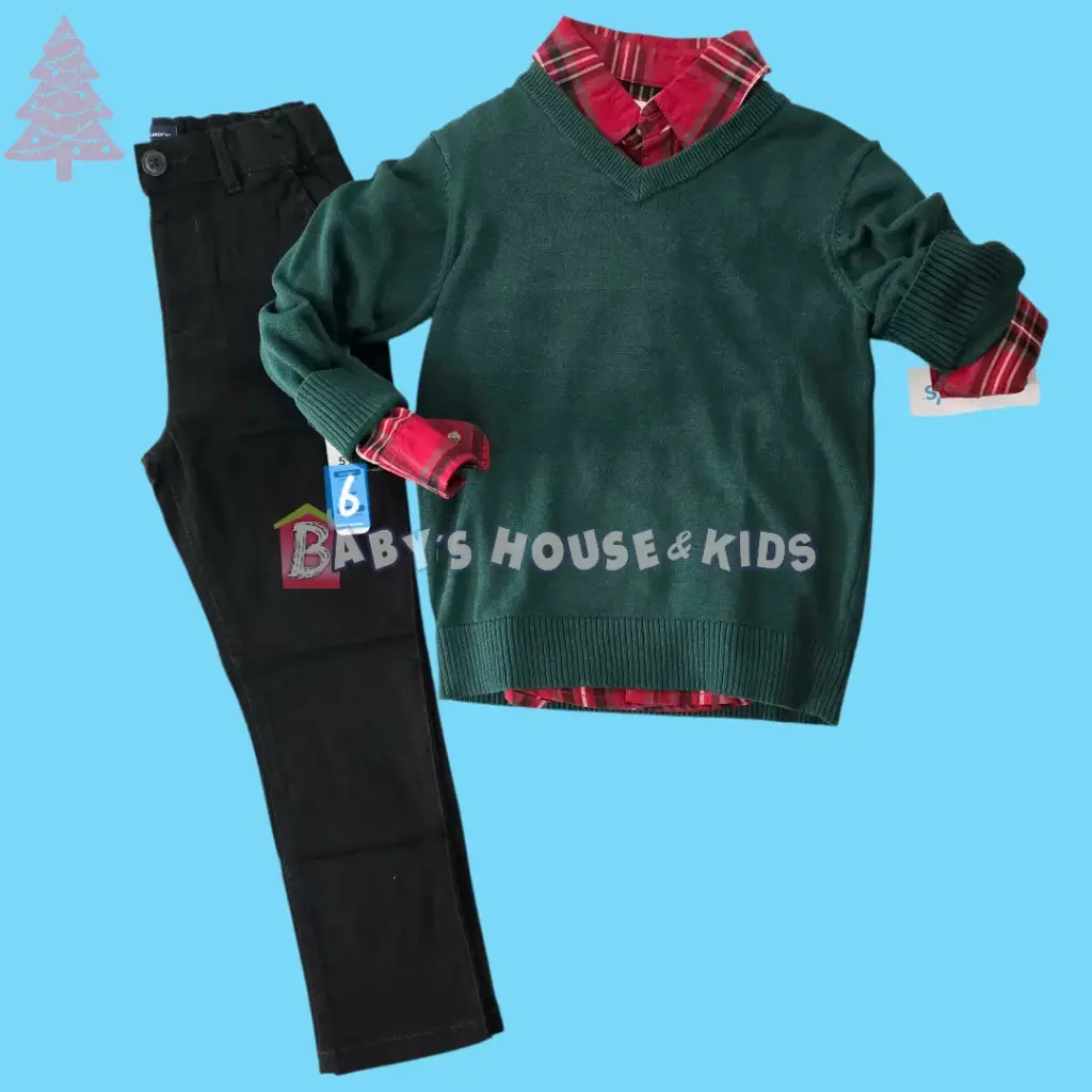 Outfit con sweater verde y pantalón oscuro, talla 6