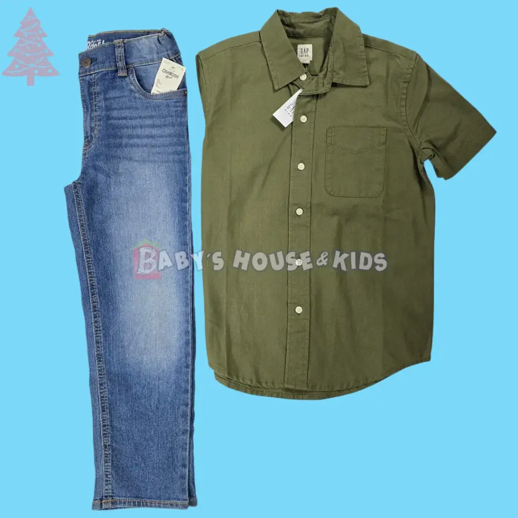 Camisa stretch de algodón,  pantalón recto, talla 6