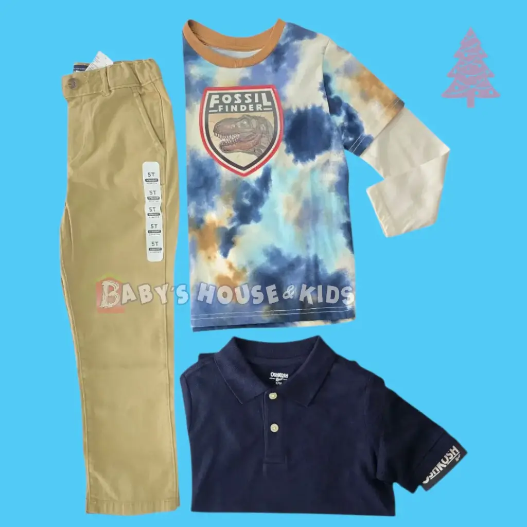 Outfit con camisa 3d 🦖, polo azul marino y pantalón caky talla 5