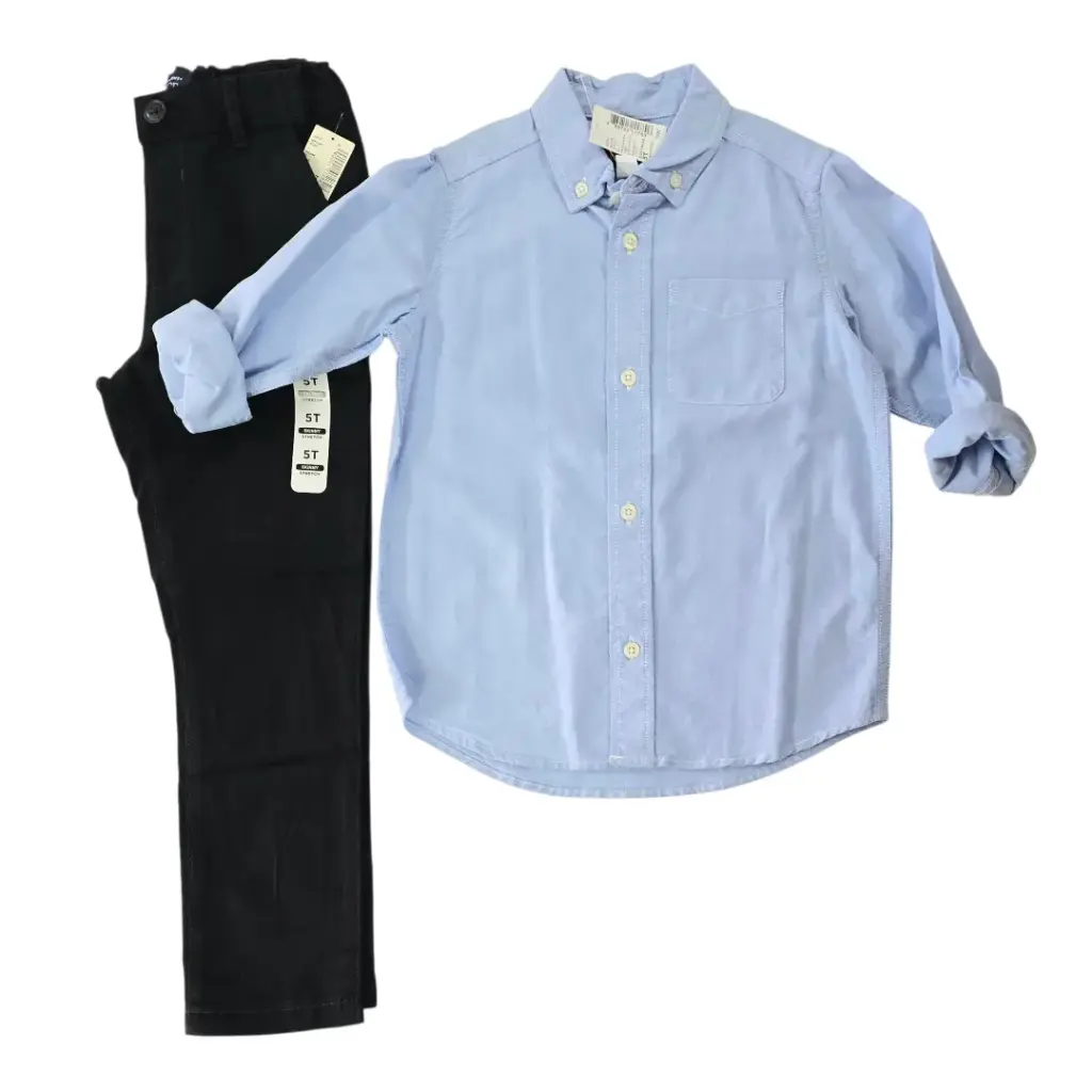 Camisa celeste formal y pantalón color negro talla 5t